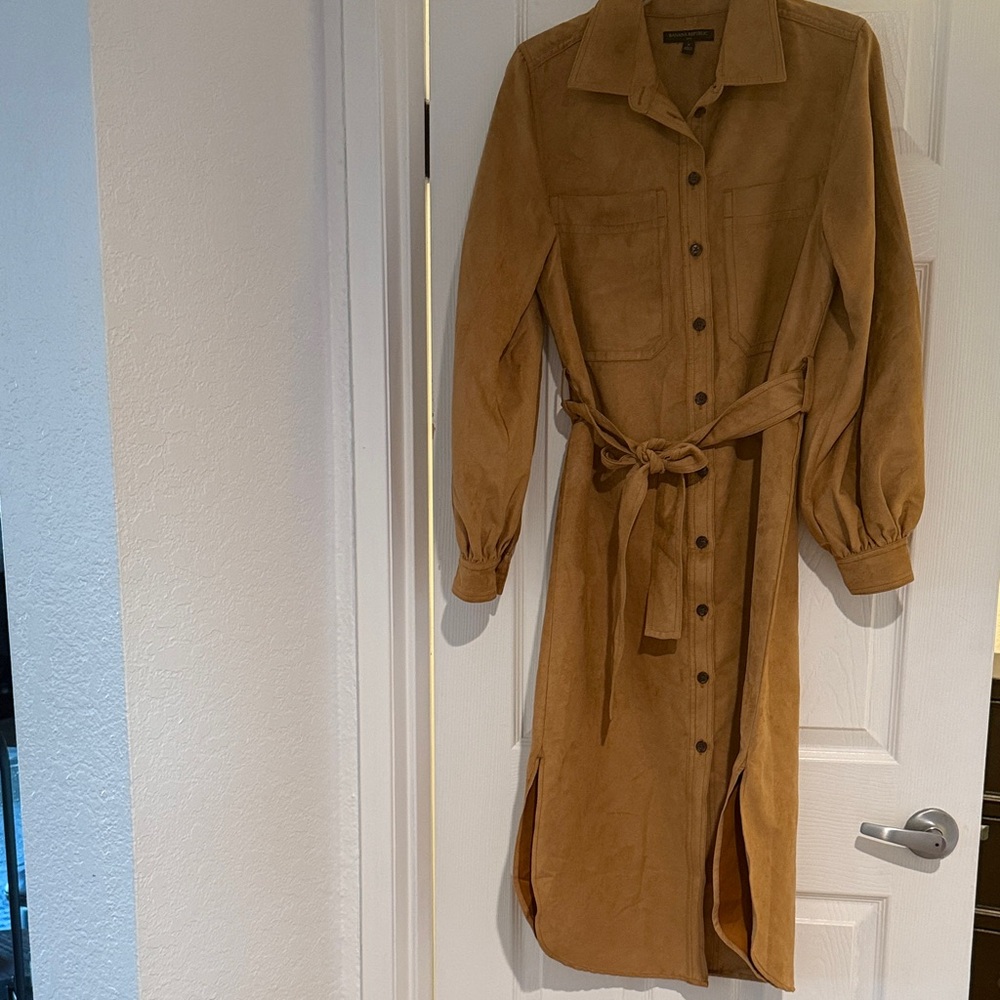 Banana Republic Tan Long Faux Suede Shirt Dress Sleeve Dress small see photos